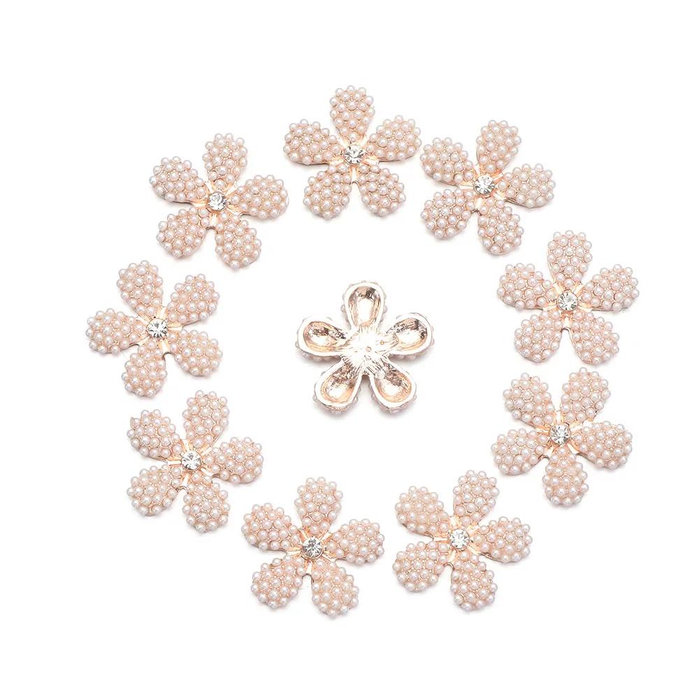 10pcs DIY Crafts Flower Rhinestones Buttons Pearl Button Wedding Decoration Diy Alloy Cryustal Bow Accessories Sewing Button