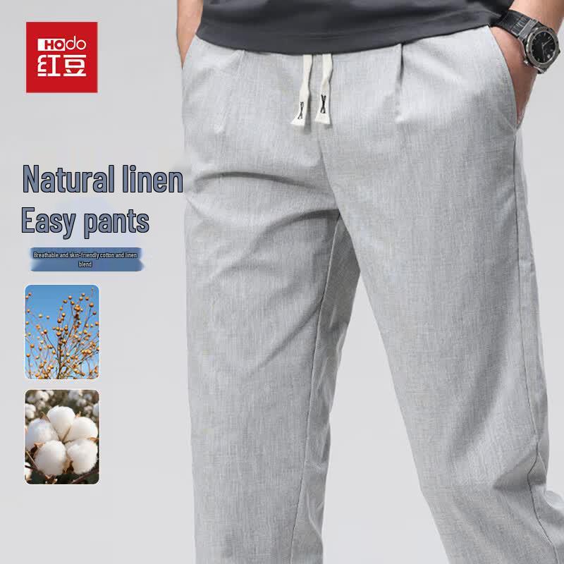 Hodo Men s Summer Ice Silk Linen Blend Straight-Leg Casual Pants 2XL серый