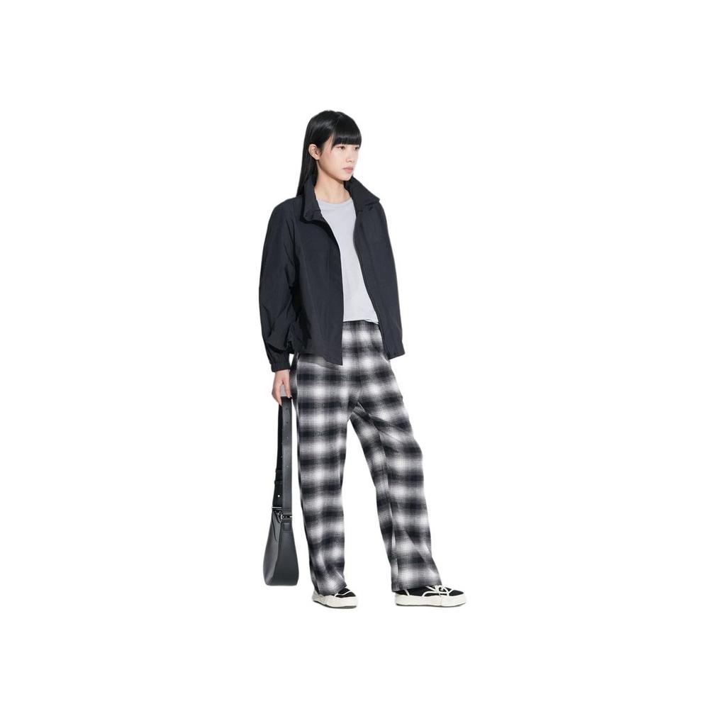 UNIQLO Plaid Flannel Elastic Waist Straight Leg Casual Pants Women bottoms Light-Gray 461762-07