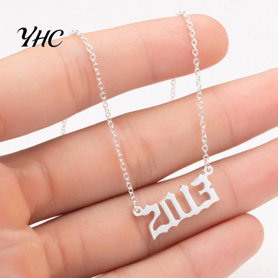 1980-2019 Birth Year Number Charm Pendant Stainless Steel Chain Necklace Jewelry