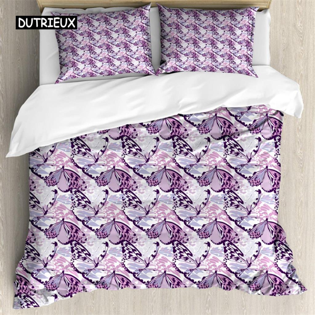 Butterfly Duvet Cover Romantic Spring Theme Bedding Set Colorful Flying Butterflies Quilt Cover Twin Full For Girls Teen Deocr