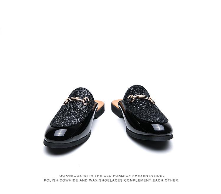 2023 Men's British Style Slip-On Sandals, Half-Open Toe, Closed-Toe, No-Back, Small Leather Shoes
