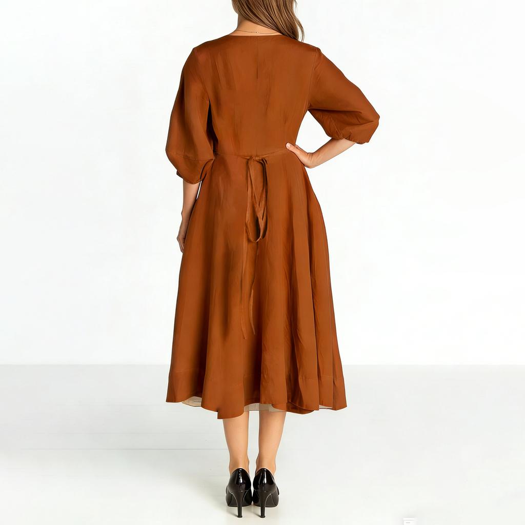 Damen Freizeitliches Und Modisches Farbbaumwoll-Und Leinenkleid