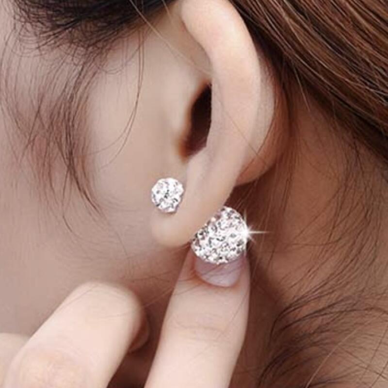 Silver Silver Ball Crystal Mirror Ball Cubic Earrings (Case X)