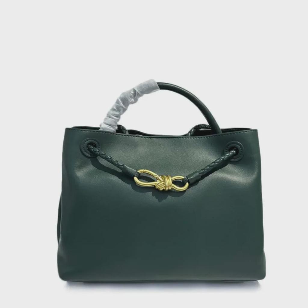 Höst/Vinter 2024 Damväska i Platt Läder för Axel med Metallknutspänne - Crossbody-handväska med Stor Kapacitet