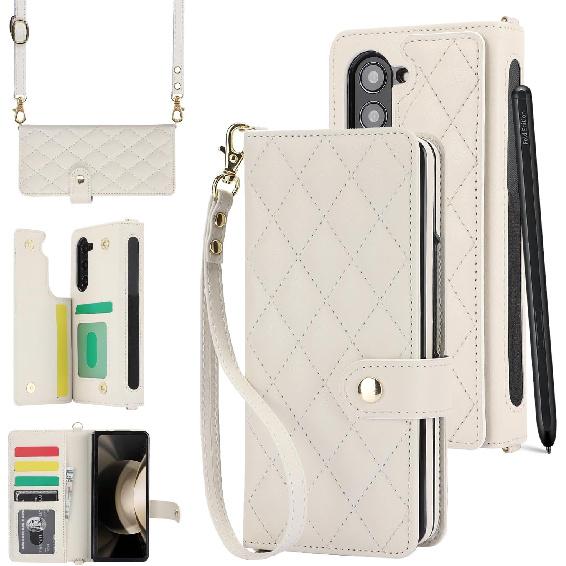 NINKI Compatible Samsung Galaxy Z Fold 4 Wallet Case with S Pen Holder, 4 Card Holder & Strap Flip Stand Leather Case for Samsung Z Fold 4 Phone Case