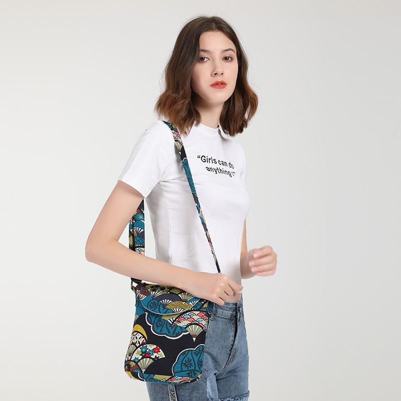 Ethnic Style Crossbody Bag Vintage Floral Bucket Bag Women'S Canvas Fabric Flap Purse 2025 Winter Street Casual Small Shoulder Bags