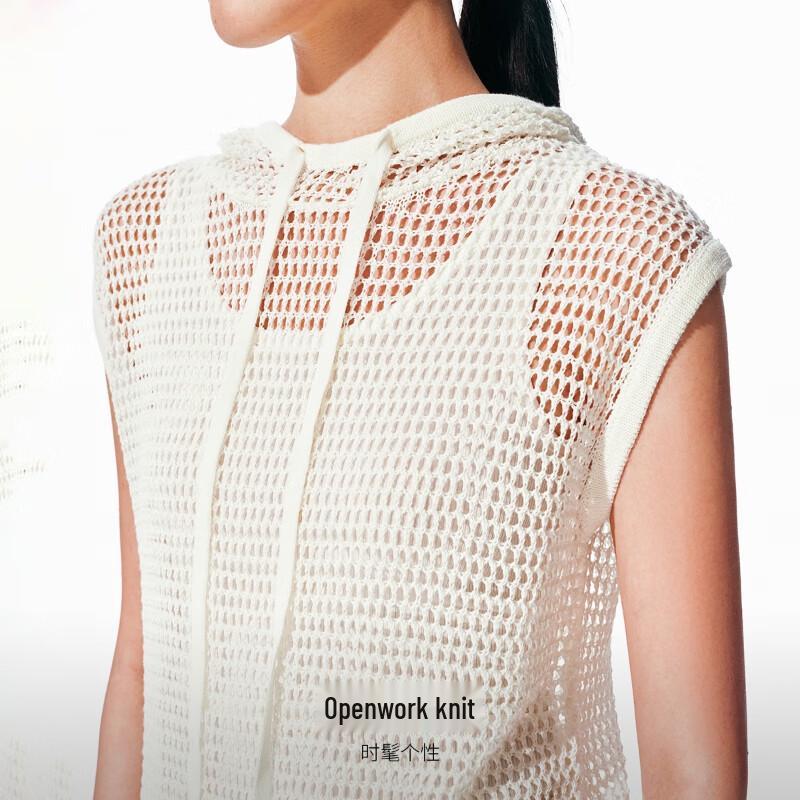 Veromoda Women's Hooded Sleeveless Hollow Knit Top