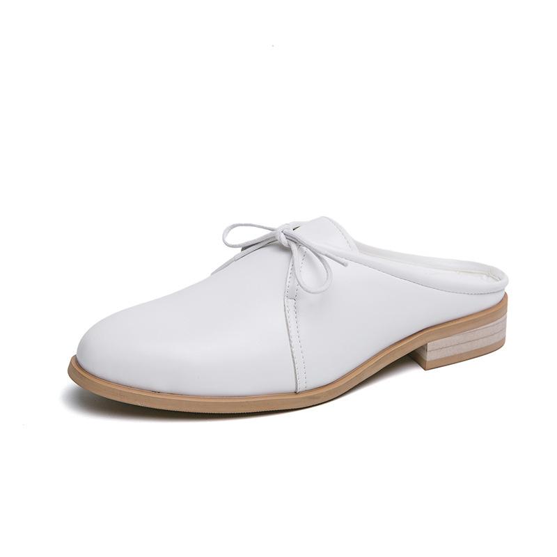 

Half slippers summer new large size white casual leather shoes without heel lazy bag head half support shoes 46 білий
