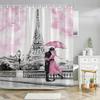 Pink Perfume High Heel Shower Curtain Set Black White Stripes Fashion Girl Woman Bathroom Decor Polyester Bathtub Curtains Hooks