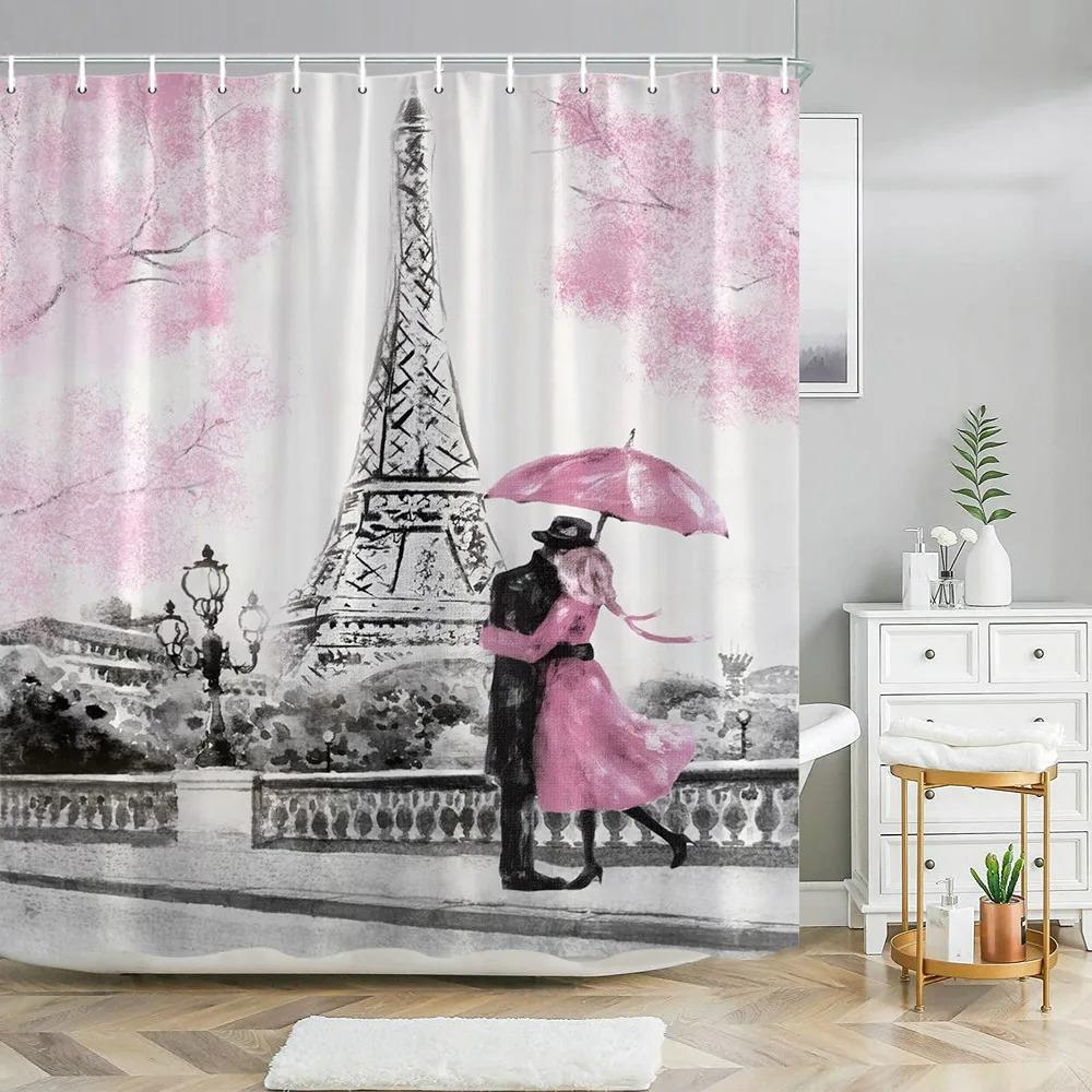 

Pink Perfume High Heel Shower Curtain Set Black White Stripes Fashion Girl Woman Bathroom Decor Polyester Bathtub Curtains Hooks W60H190(CM)-1 Pcs