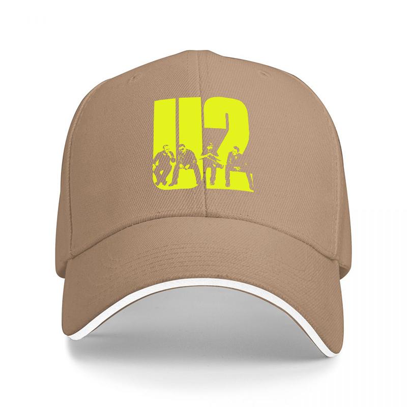U Band Logo Black Baseball Cap with Neon Yellow Design Classic Fit Adjustable Hat for Music Fans and Rock Enthusiasts