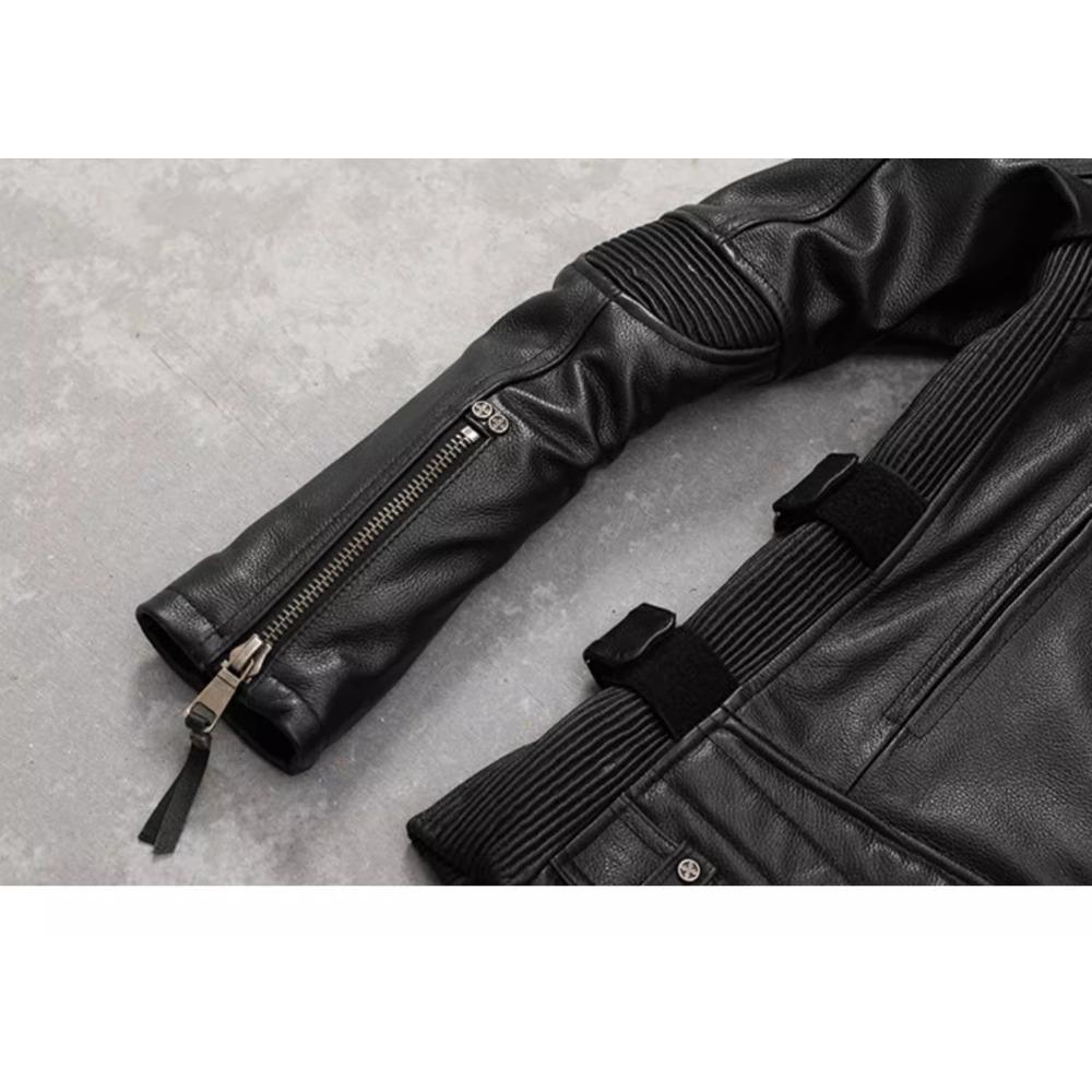Chinese Size Motorcycle Cowhide Genuine Leather Jacket Men Slim Stone Milled Retro Jacket Calfskin Coat Men Moto Biker Riding Clothes