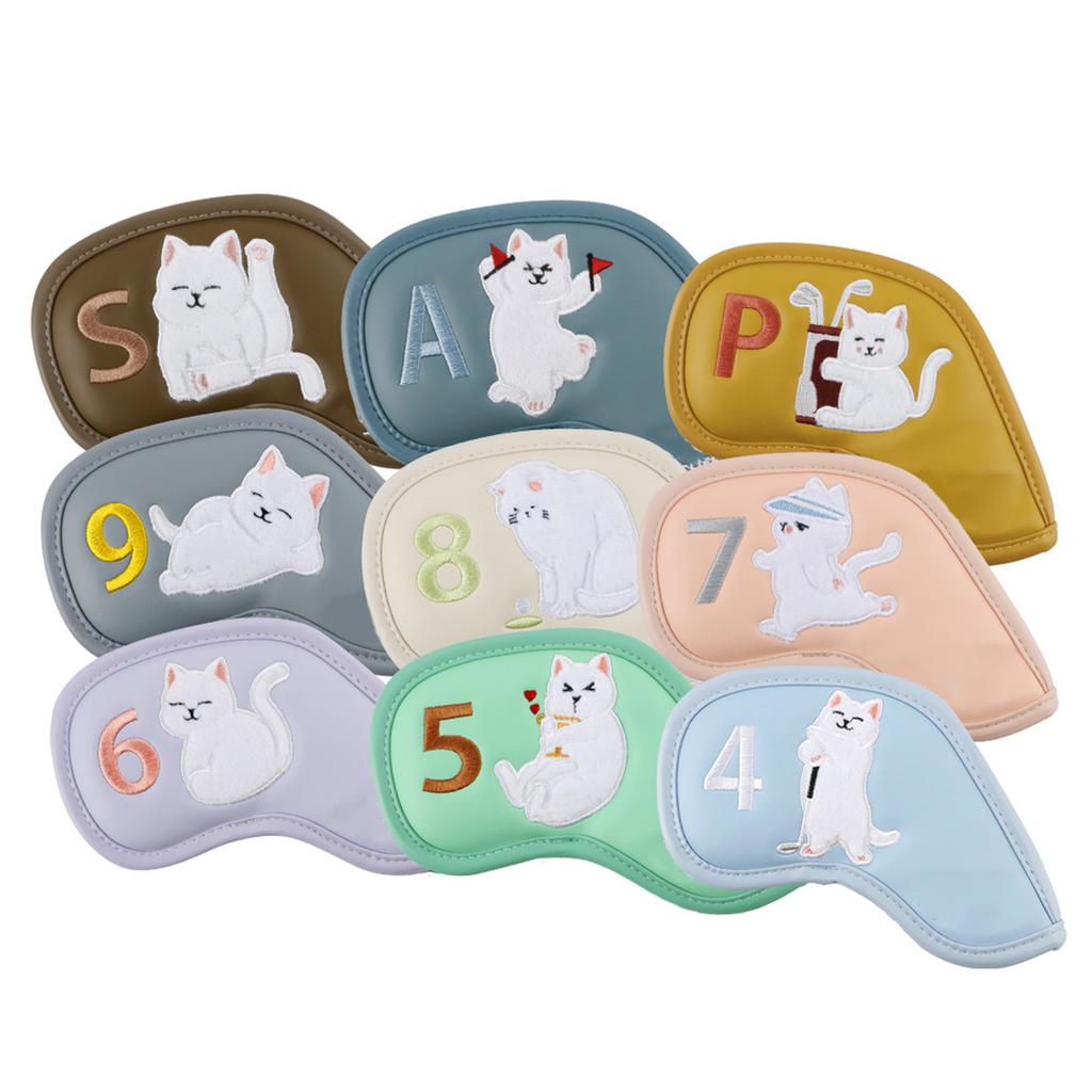 9 szt. Pokrowców na główki kijów golfowych, wzór kota, PU, etui ochronne, wodoodporny ochraniacz główki kija golfowego, headcover, pokrowce na kije golfowe