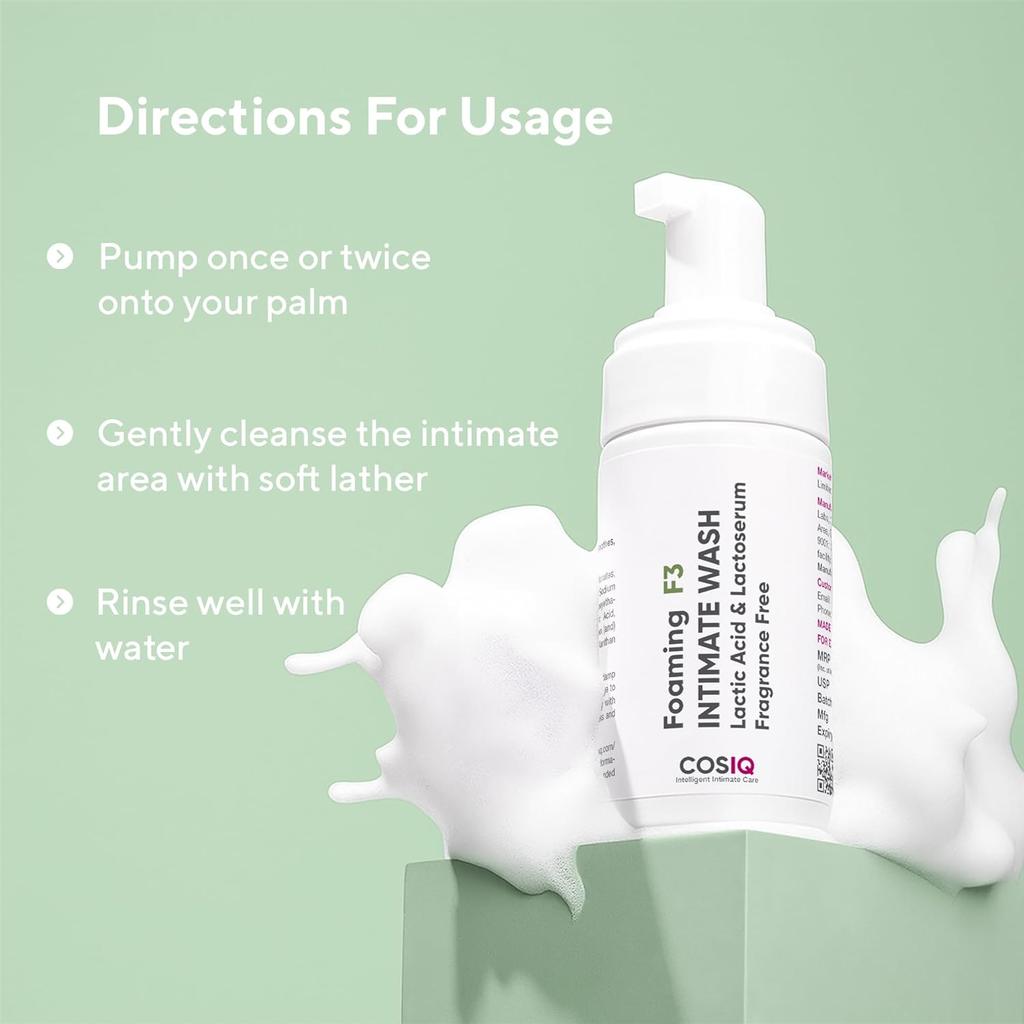 Cos-IQ Foaming F3 Intimate Wash 100ml Pack Of 2 For Daily Gentle Hygiene Cleaning And pH Balance Maintenance All Skin Types