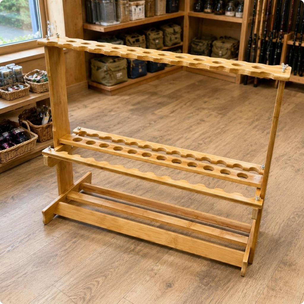 Bamboo Fishing Rod Rack Unobstructedframe Freestanding Rod Display Rack Storage Furniture Slotted Rails Circular Openings