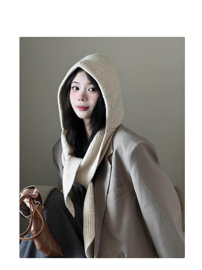 Strick-Schal-Mützen-Kombination in Übergröße: Warme, winddichte Winter-Woll- Sturmhaube für das Radfahren