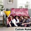 Custom Name Kpop Pink Roses Friendship Throws Blanket Flannel Blankets for Couch Bed Gifts for Men Women Picnic blanket Christmas fan gifts