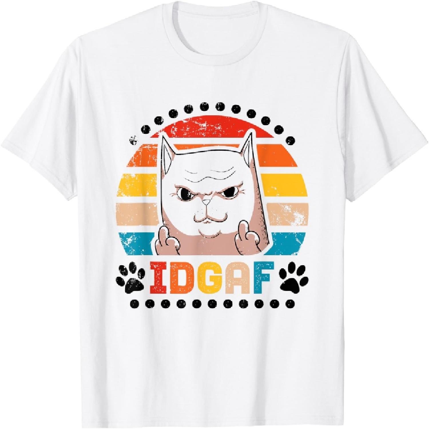 IDGAF, Middle Finger Cat T-Shirt for Men Women S
