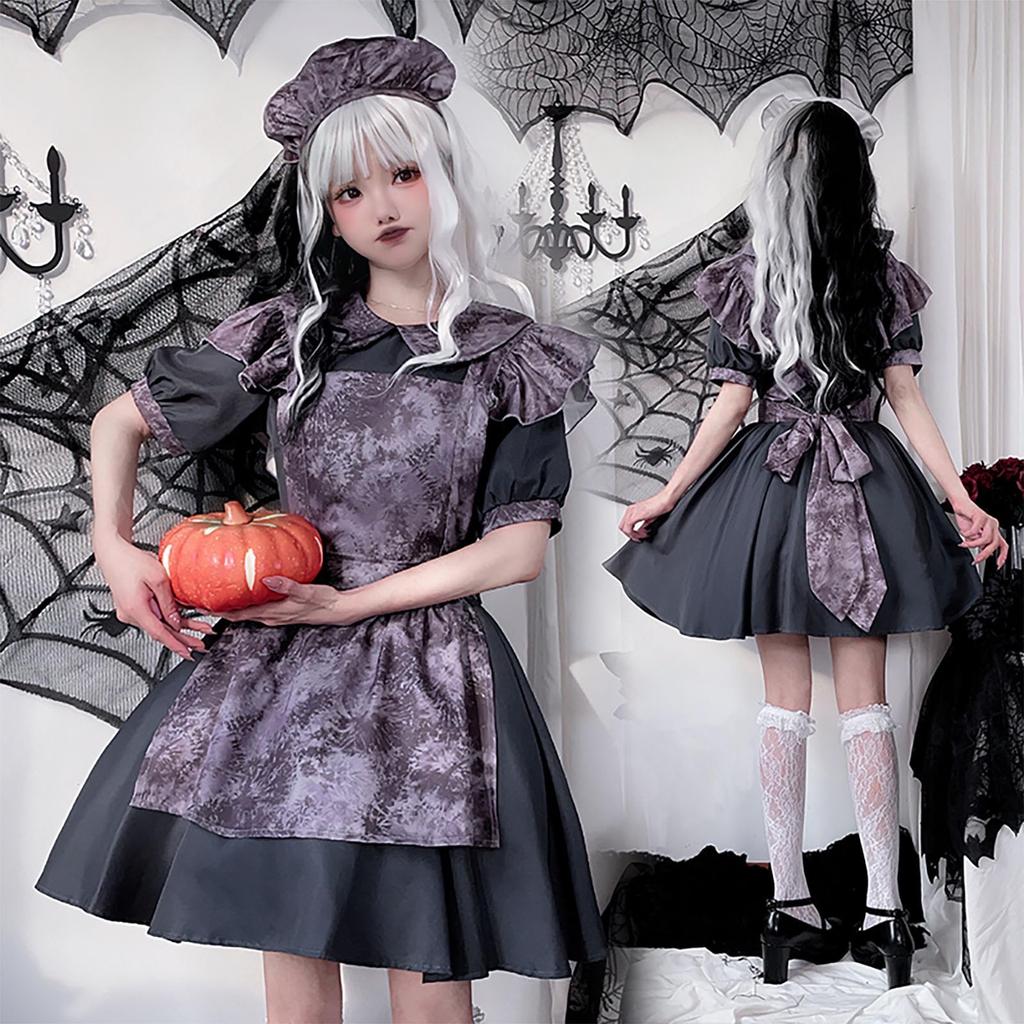 Milky Time Damen Lolita Dienstmädchen Halloween Kostüm, Dunkelschwarz (M)