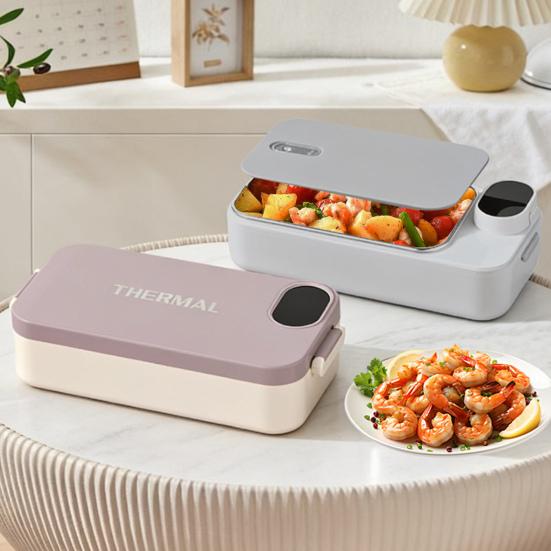 Heated Lunch Box 900ml Capacity 2-in-1 Stainless Steel Electric Warming Box Non-Stick Coating Portable Meal Container for Office Car Travel