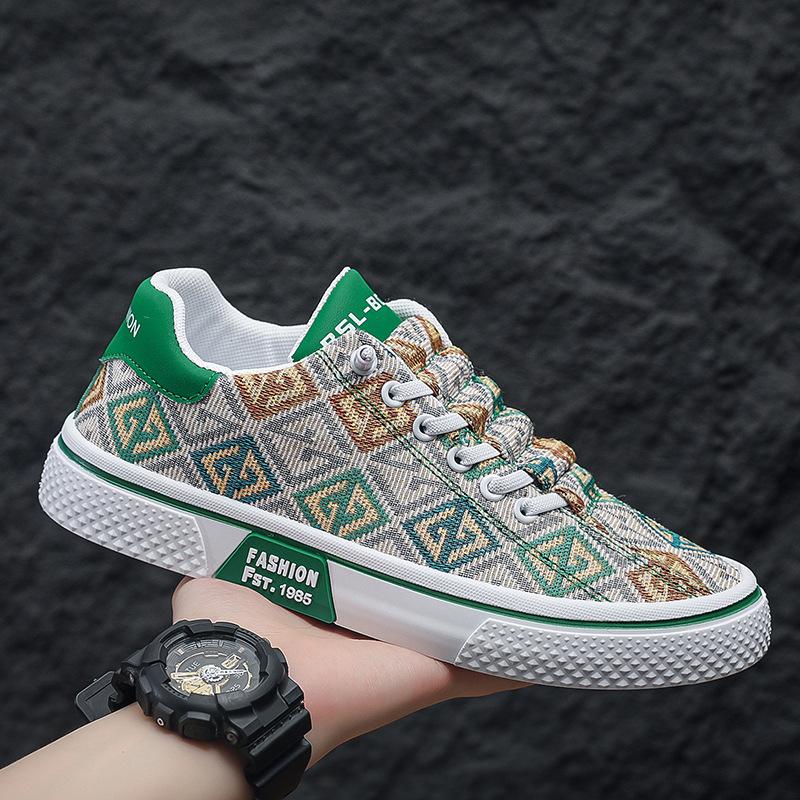 Men's Shoes Summer New Board Shoes Men's Retro Printing Fashion Breathable Comfortable Board Shoes Soft-soled Casual Shoes