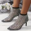 Women's Pointed Toe Mesh Rhinestone Stiletto Heel Fashion Sandals, Breathable Ankle Booties