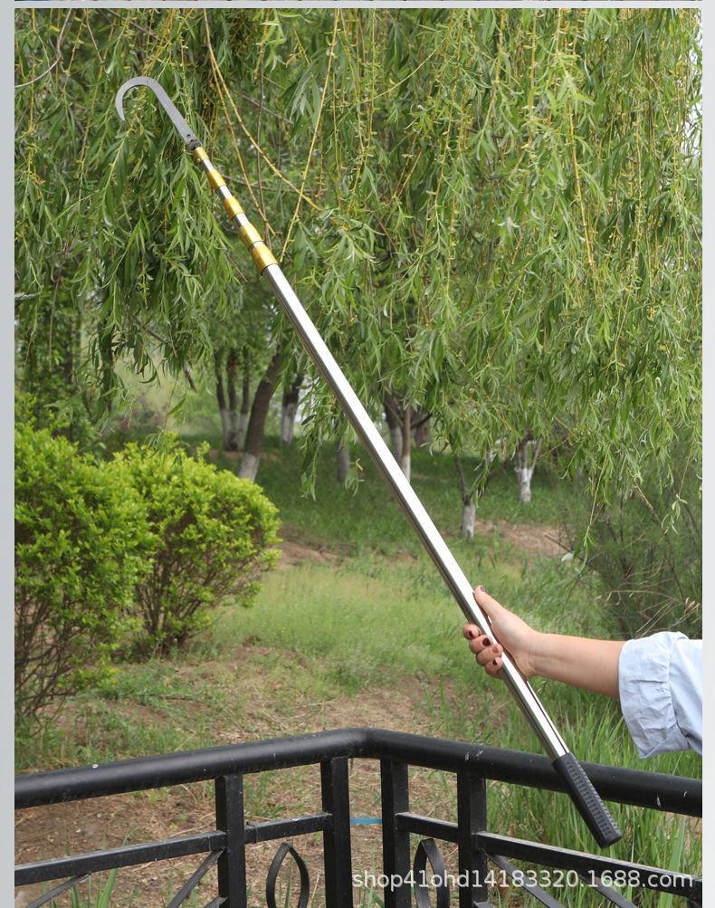 Outdoor Fishing and Fruit Picking Telescopic Pole with Net, Hook, and Sickle, Adjustable from 1.5 To 7 Meters.