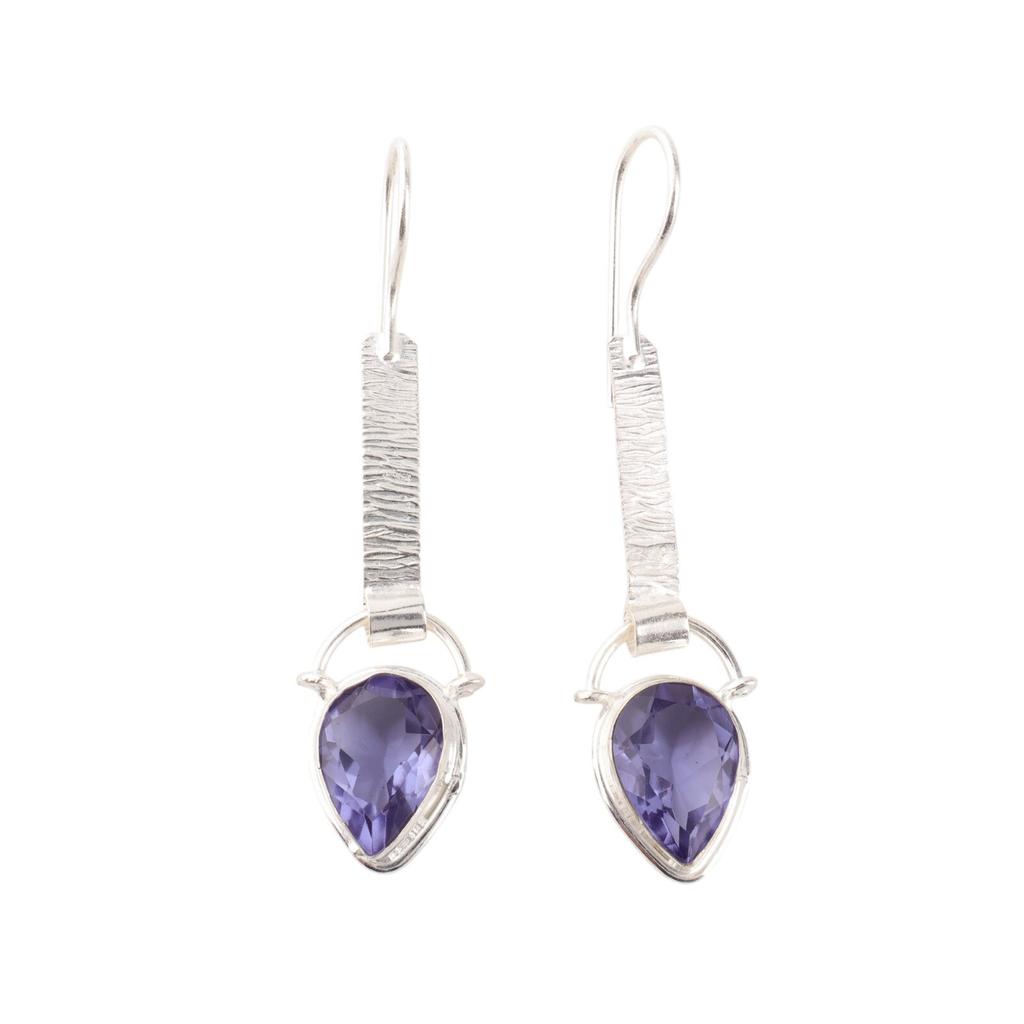 Iolite Gemstone 925 Sterling Silver Jewelry Handmade Earrings 2.3" Gift For Her EE-166-3