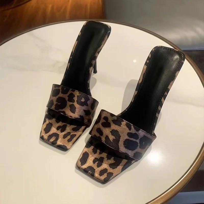 Fashion Leopard High Heels Women Slippers Sexy Woman's Sandals Pumps Stilettos Elegant Heeled Shoes Summer 2025 Fashion Zapatos De Mujer