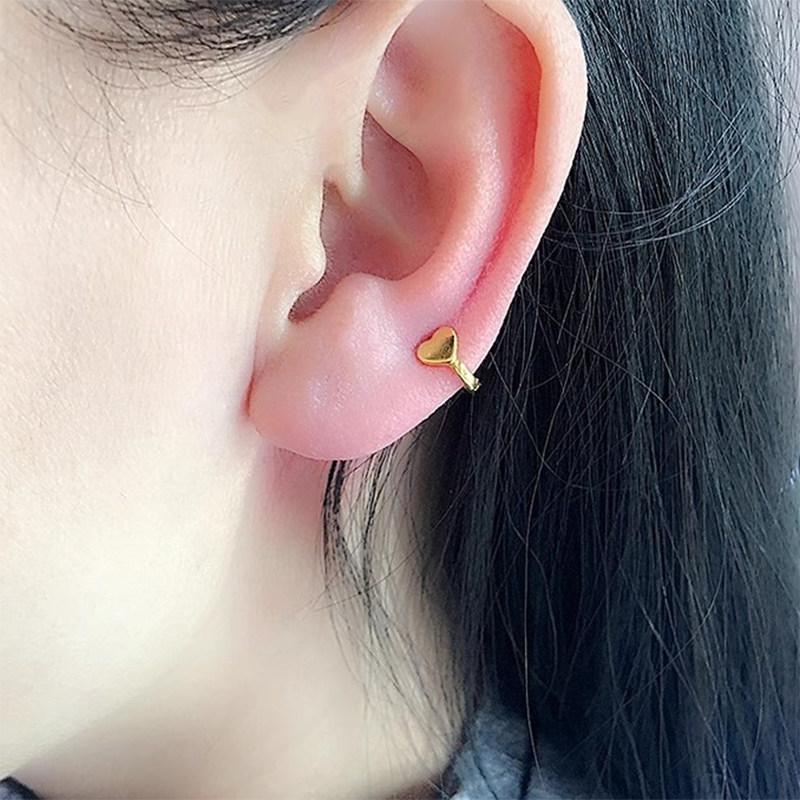 18K Gold Earrings Plain Gold Cartilage Hoop Fashion Versatile Light Luxury Love Ear Hook Body Piercing Jewelry