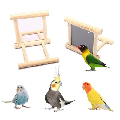 Wood Bird Mirror With Perch Stand Bird Toy Stand Bird Toy For Parrot Parakeets Cockatiels Cage Cage Parakeet Accessories