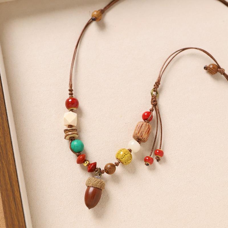 Colier original design plantă fruct ghindă împletită lanț lung literar pentru pulover accesorii pentru femei