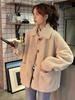 Women's Plush Lapel Coat - Sweet Style, Long Sleeve, Loose Fit, Thickened, Warm Winter Top