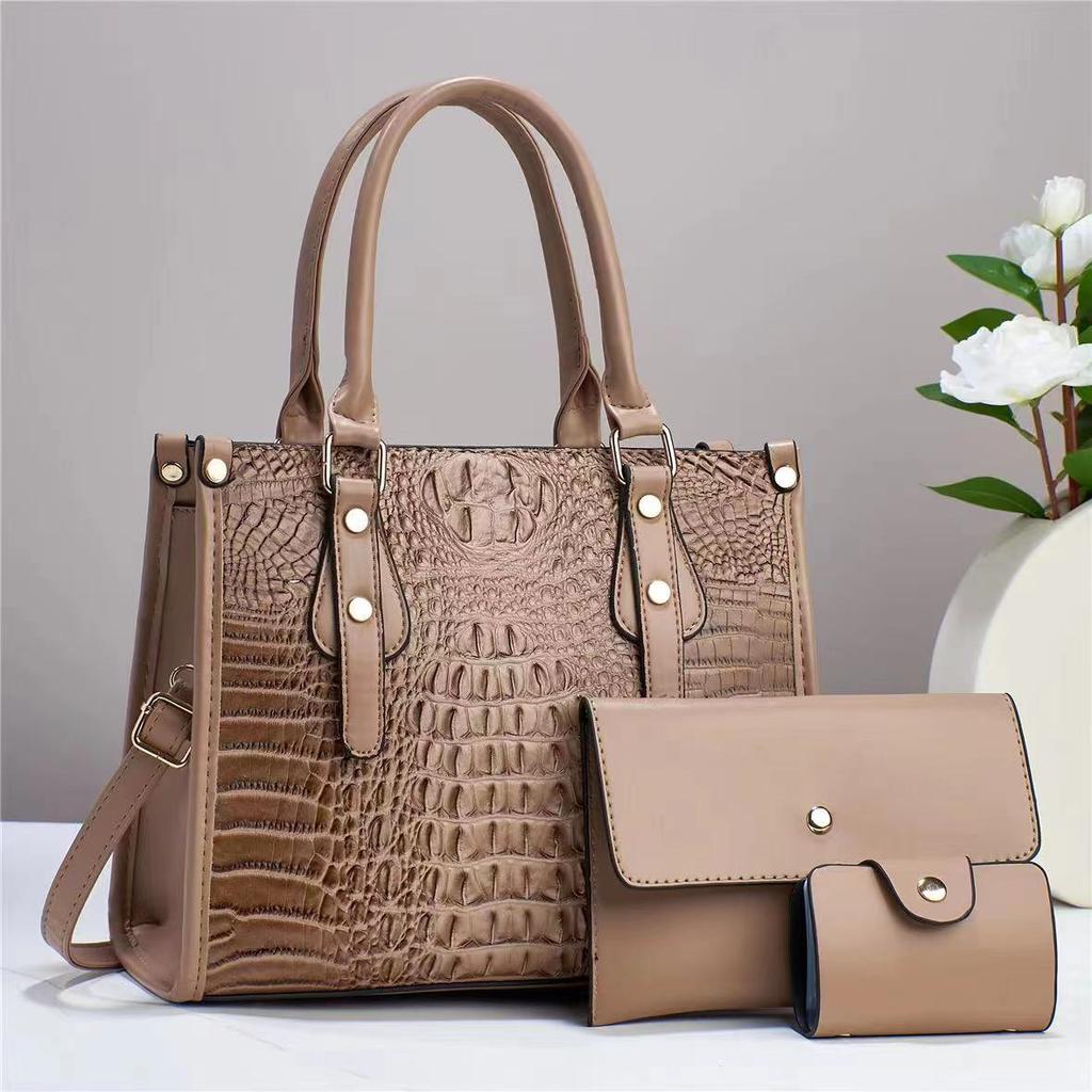 WTEMPO Juegos de Bolsos para Mujer Bolso de Color Sólido Juego de Tres Piezas Gran Capacidad Bolsos con Cremallera Cuero Sintético Patrón Cocodrilo Bolsos de Hombro Casuales Versátiles
