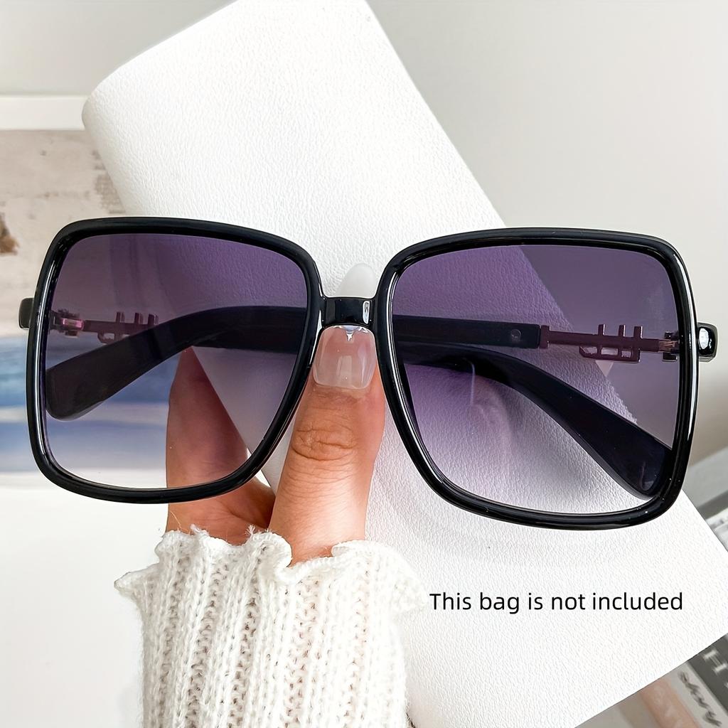 Retro 1970er Übergroße Quadratische Modebrille - Blau & Rosa Farbverlaufsgläser, Metallrahmen Unisex Modebrille für Damen