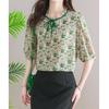 Elegant Temperament Printed Chiffon Blouse for Women Summer Fashion All-match Short Sleeve Shirt Summer Female Clothing
