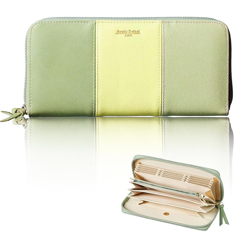 

[Rinle] wallet ladies long wallet large capacity brand Vertical card storage round zipper synthetic leather Comes with special box (leaf green/green)