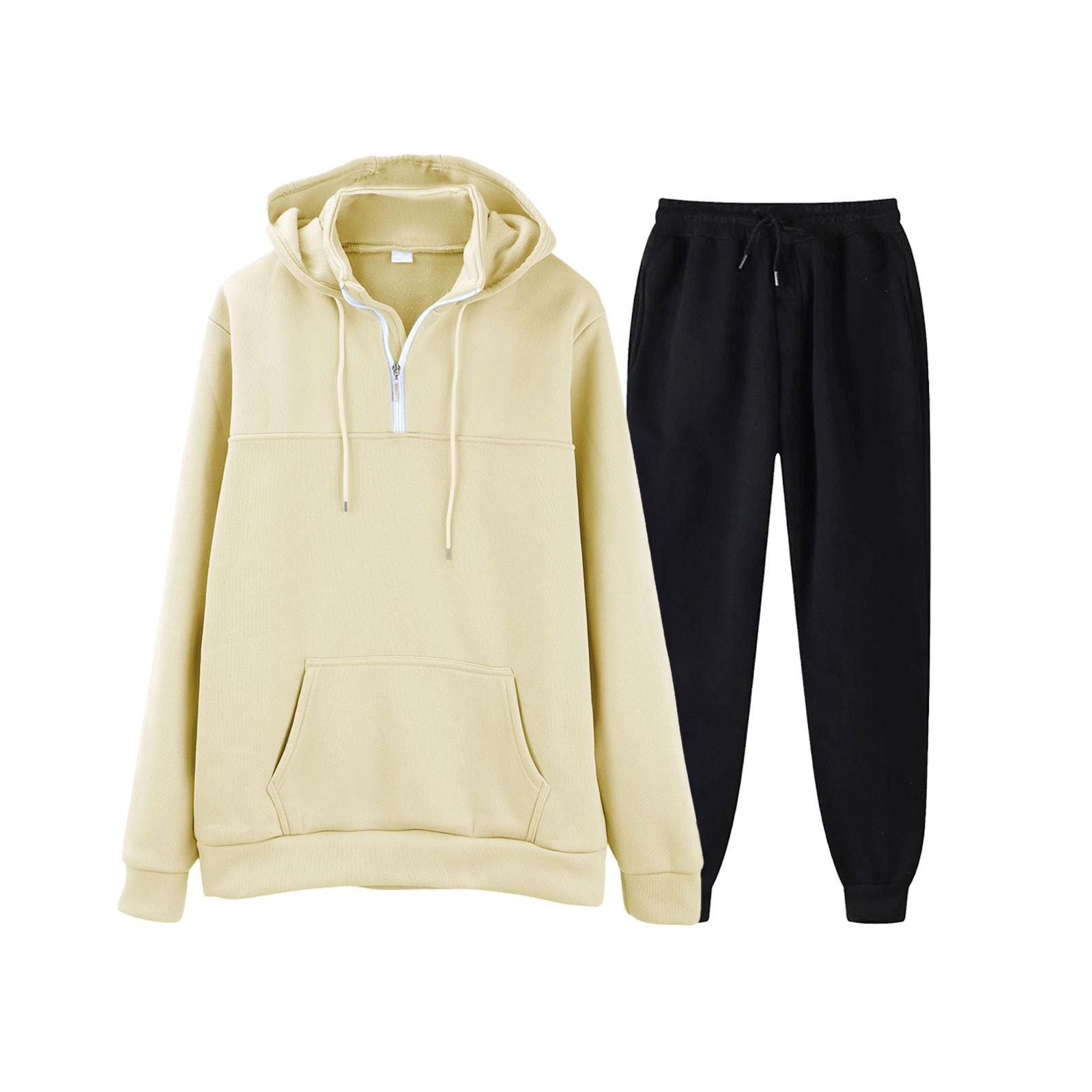 

Мужская однотонная толстовка с длинным рукавом и длинными брюками, комплект из спортивной толстовки с капюшоном и воротником-стойкой + спортивные штаны XL жёлтый