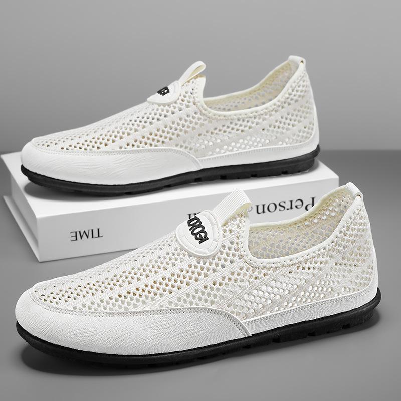 Net shoes men's summer breathable thin hollow men's casual beanie shoes non-slip soft sole summer sports net shoes lightweight