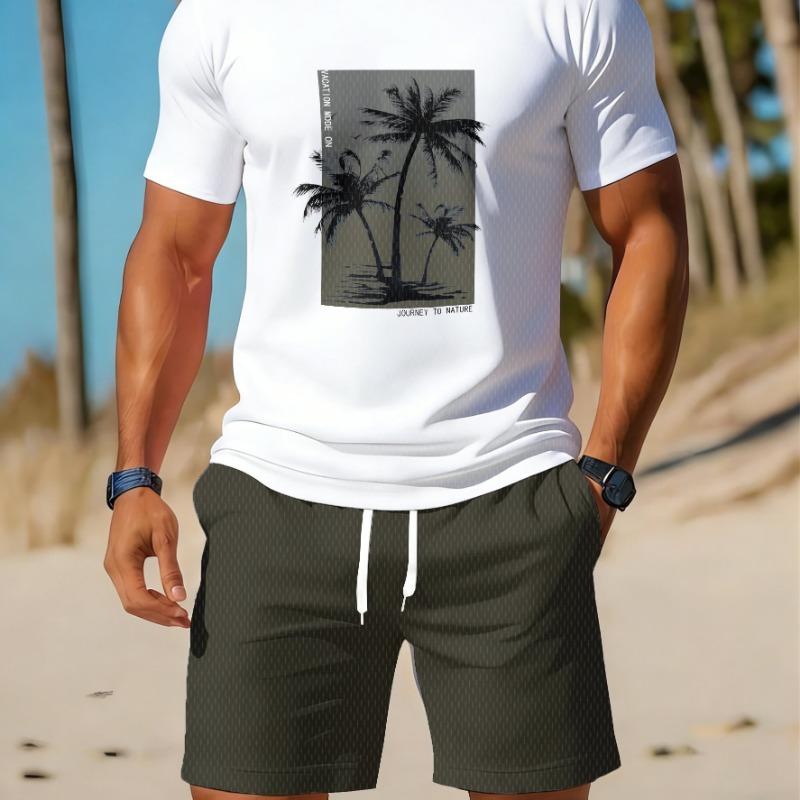 Casual Athletic Set Breathable Outdoor Leisure Men'S Round Neck T-Shirt And Shorts Set Summer Digital Print Print Outfit Men Adult