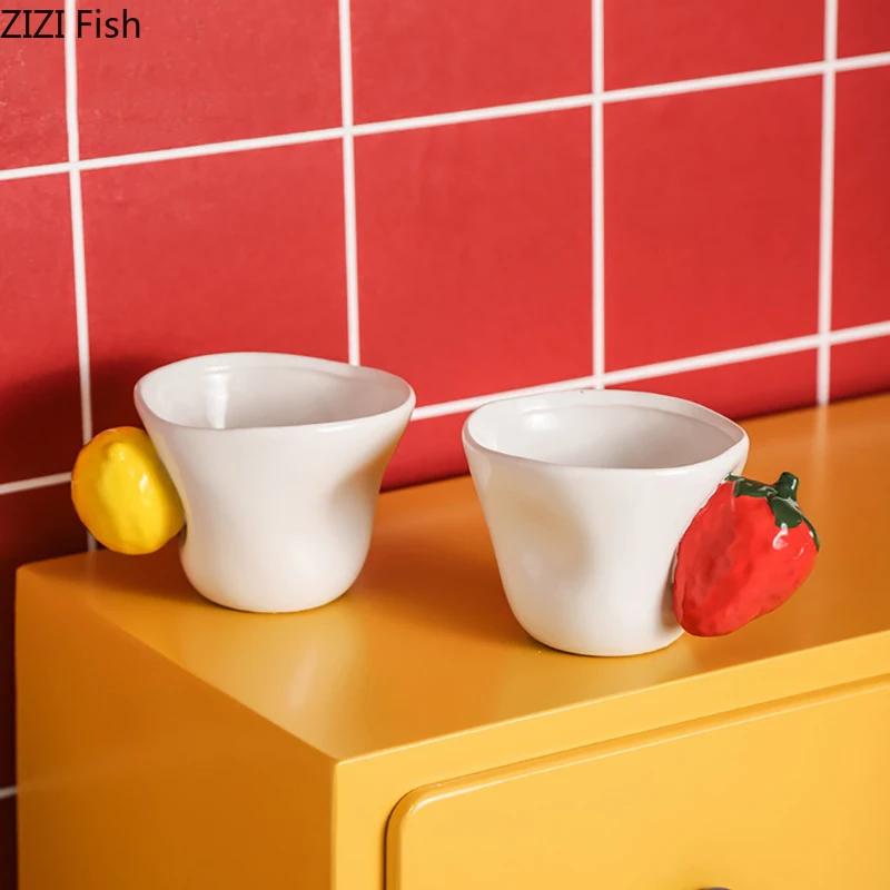 Fun Strawberry/Lemon Handle Mug Ceramic Cups Dining Table Coffee Mugs Afternoon Tea Teacup Water Cup Fruits Juice Container