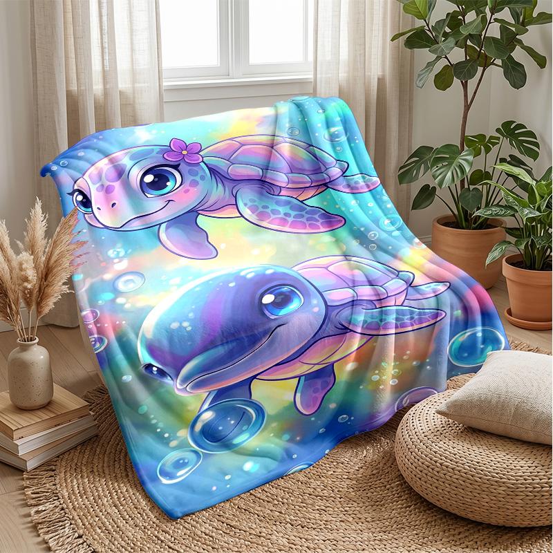 Underwater Fantasy Turtle Theme blanket Lightweight Warm Flannel Blanket Decorative Throw Blanket for Home Decoration