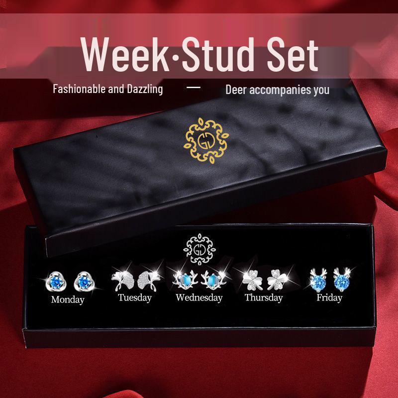 2025 Women's Sterling Silver Stud Earrings Set - Luxurious Gift Box for Wife or Girlfriend