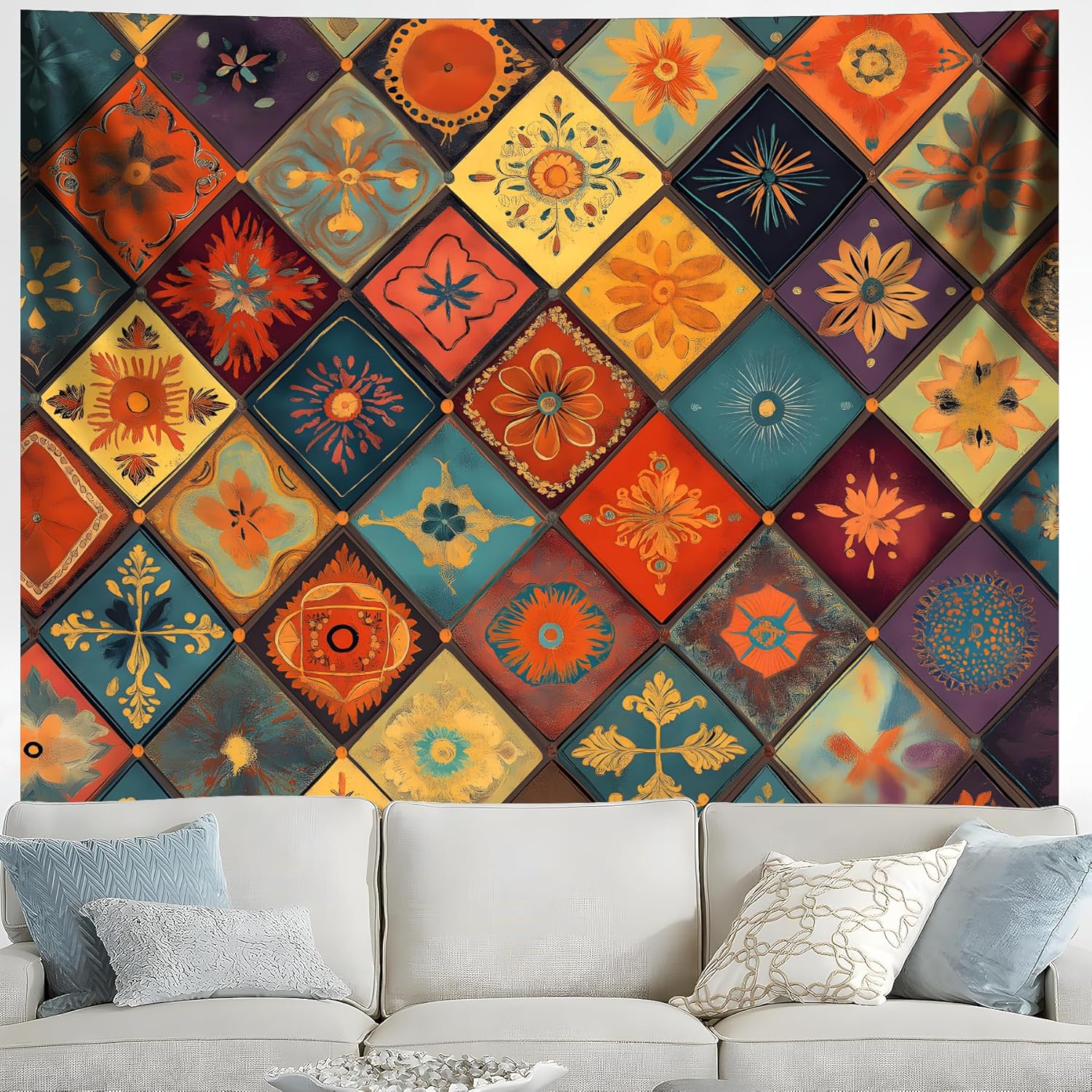 BVBOX Moon Garden Tapestry 59 x51 , Black Celestial Floral Bohemian Moon Butterfly Tapestries, Dark Botanical Tapestry Wall Hanging Room Decor For 59 L x 51 W