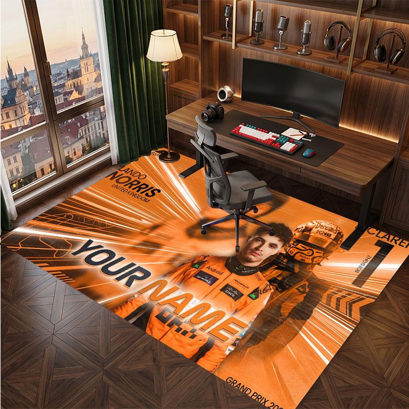 Lando Norris Personalized Crystal Velvet Carpet, Customized Name Text Soft Anti‑Slip Rug for Living Room Bedroom
