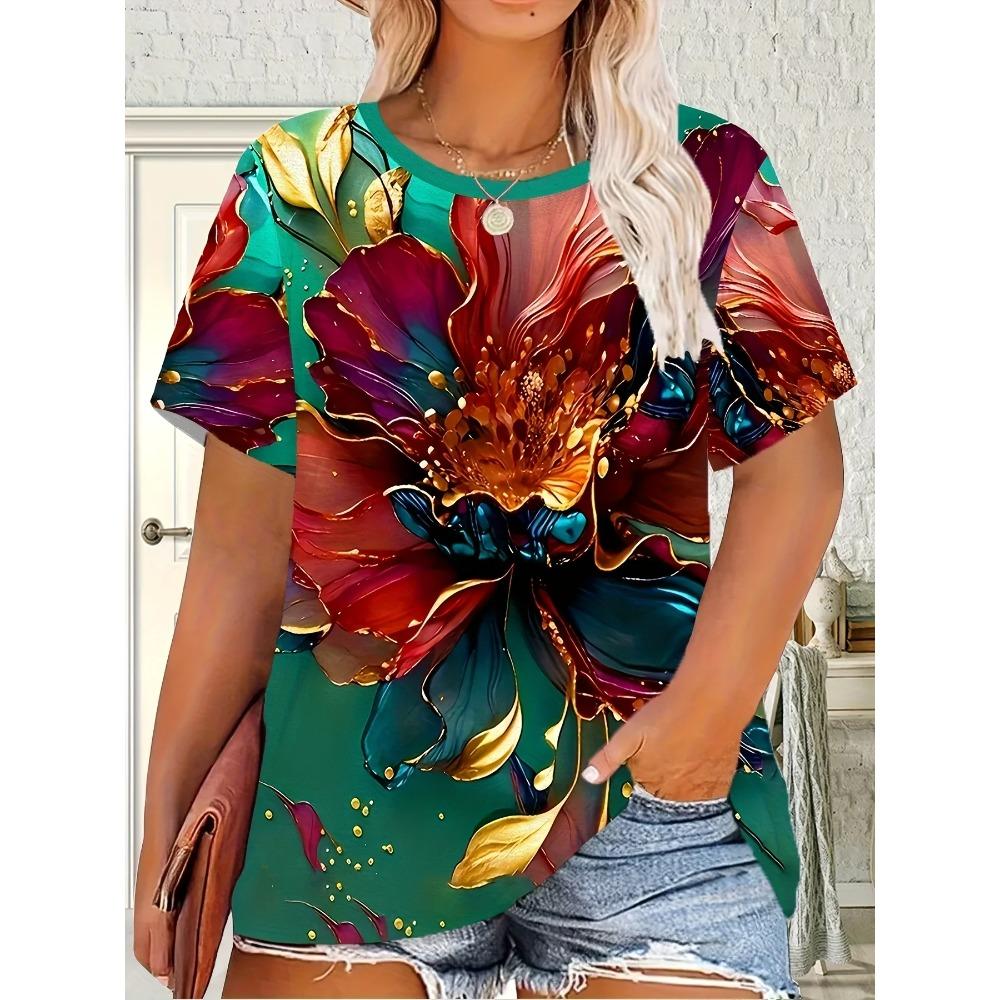 

Hot Selling Fashion New Style Beautiful Flower Texture 3D Printing Fast Drying Breathable Parent-child Casual Sports T-shirt 5XL