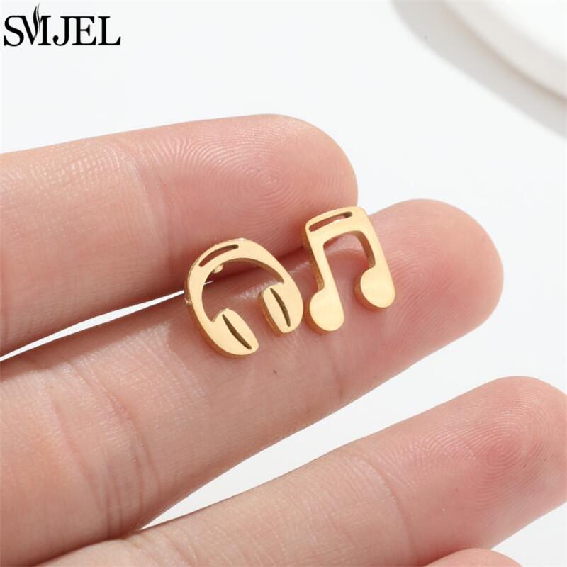 SMJEL Gold Stainless Steel Earrings Geometric Women Cute Leaf Star Footprints Mandala Cactus Earings Jewelry Small Studs Gift
