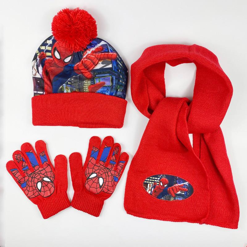 Cozy And Colorful Spider Man Knit Hat Scarf And Gloves Set For Boys Autumn Winter Outdoor Fun