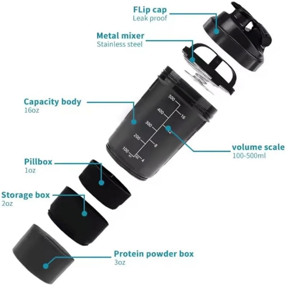 3 Layers Shaker Protein Bottle Powder Shake Cup Water Bottle Plastic Mixing Cup Body Building Exercise Bottle